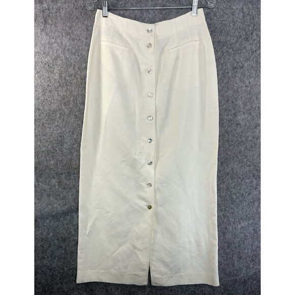 Emma James Liz Claiborne Women's Maxi Skirt Ivory Linen Blend Size 10 Coastal - Picture 1 of 7
